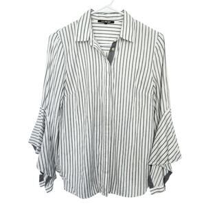 Kobi Halperin Striped Button Down Blouse Bell Sleeves XS Office Casual Career